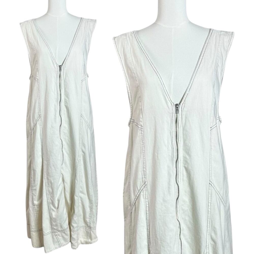 Free People Santino Denim Zip Front Midi Dress in Ecru Size Medium Minimalist - Picture 10 of 15